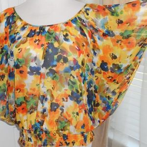 floral, sheer print women's tunic style shirt